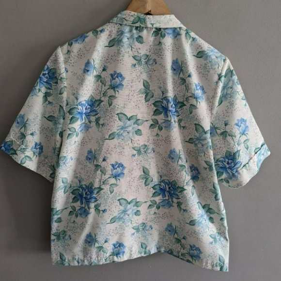 VINTAGE Linen blend floral summer short sleeve blazer flax blend - Picture 6 of 7